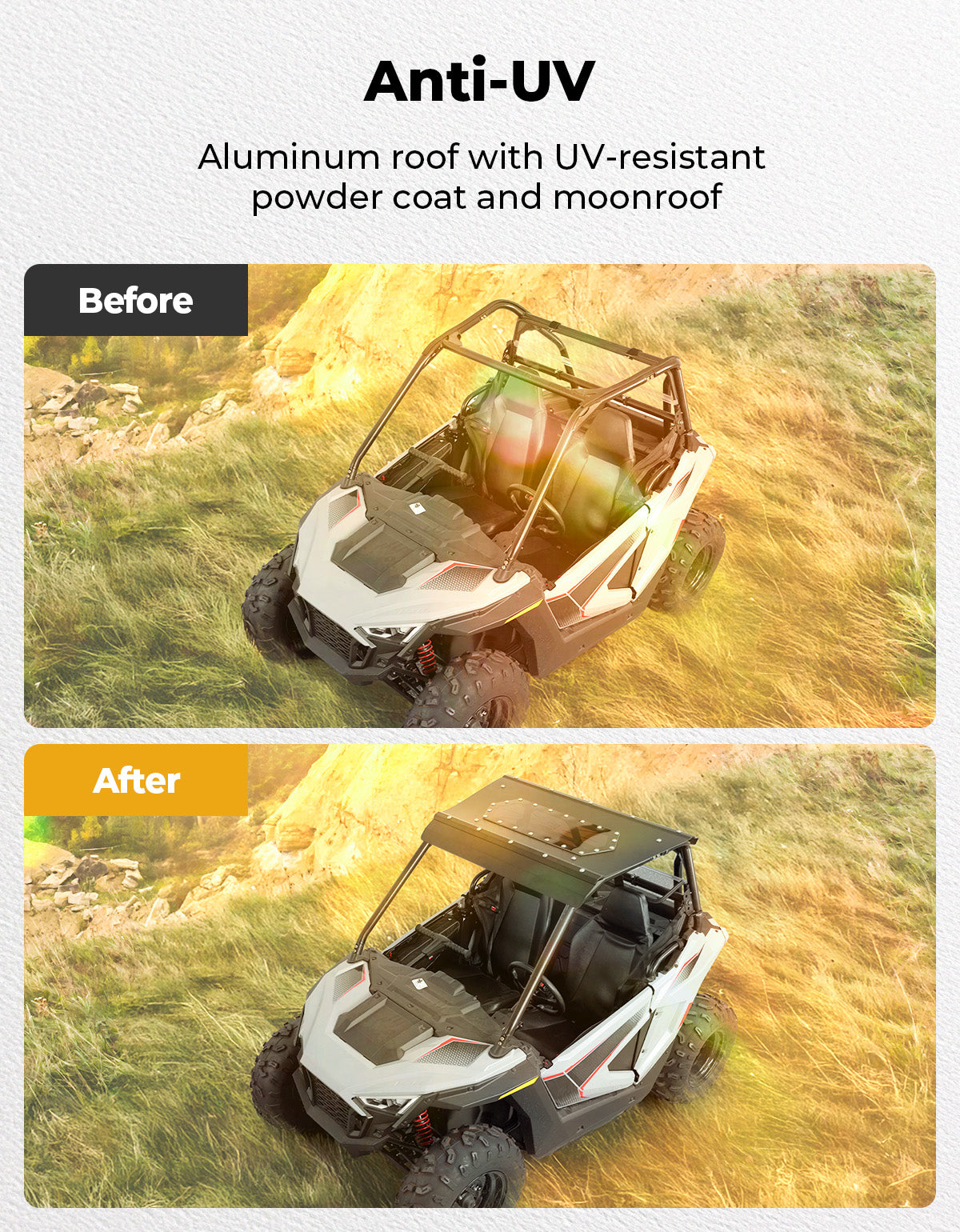 UTV Aluminum Roof with Fixed Sunroof for Polaris RZR 200 2022-2025 - Kemimoto