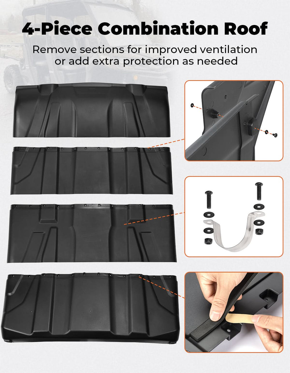 4 Pieces Sport Hard Roof Top for Can-Am Defender Max - Kemimoto