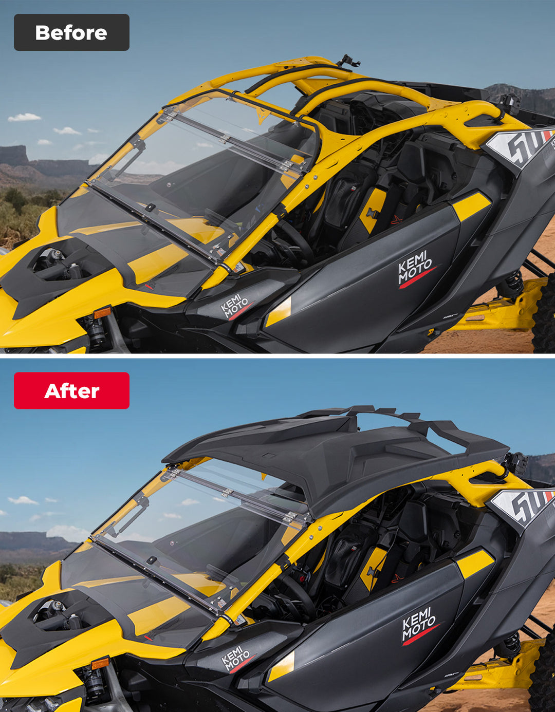 Can-Am Defender HD5/HD8/HD10 Flip Windshield – 3 Position Full Front Windshield, Clear Hard-Coated Polycarbonate