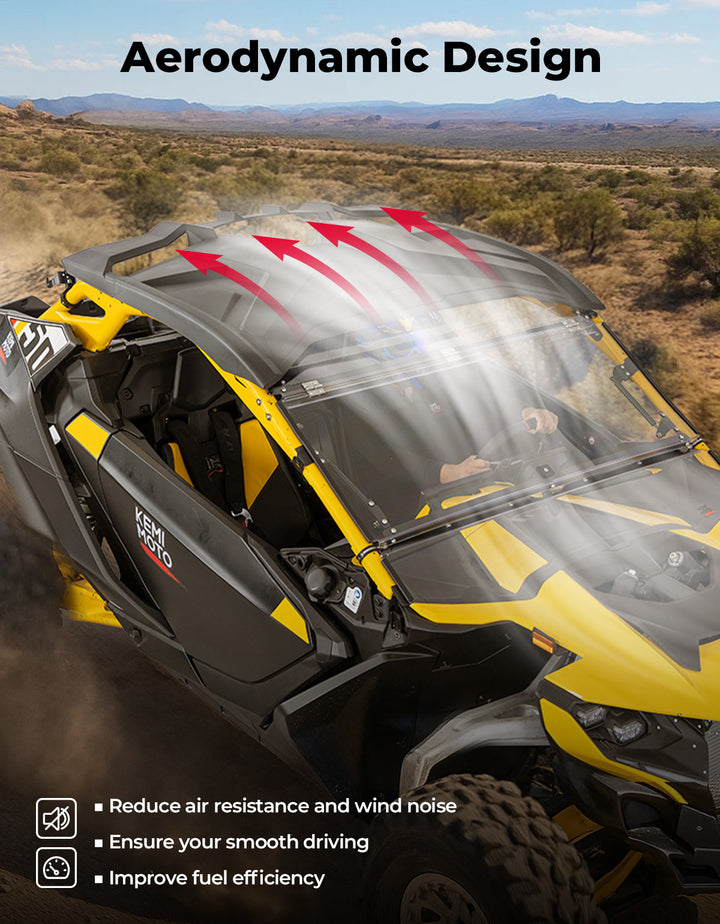 Can-Am Defender HD5/HD8/HD10 Flip Windshield – 3 Position Full Front Windshield, Clear Hard-Coated Polycarbonate