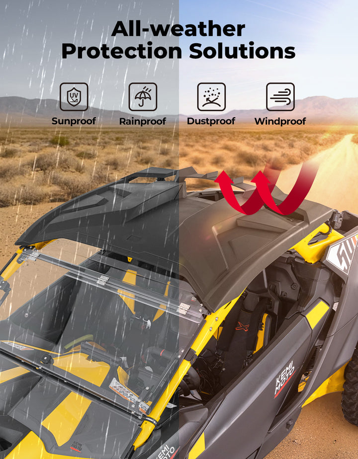 Can-Am Defender HD5/HD8/HD10 Flip Windshield – 3 Position Full Front Windshield, Clear Hard-Coated Polycarbonate