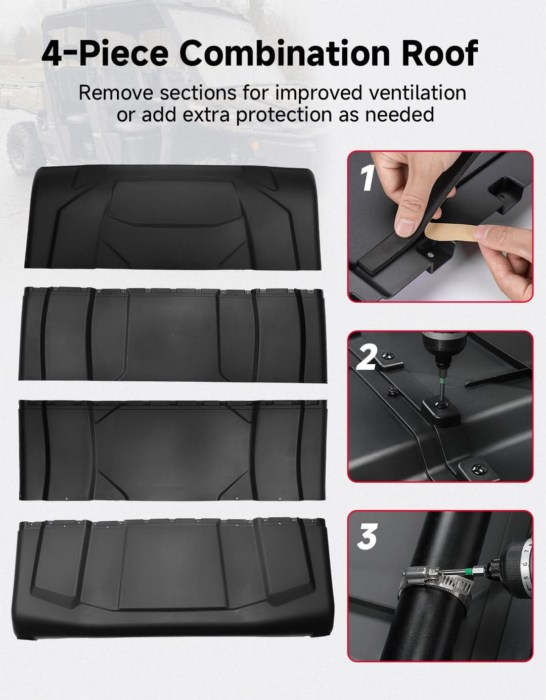 4-Piece Hard Roof Top Fit Can-Am Defender MAX (2016–2026) - Kemimoto