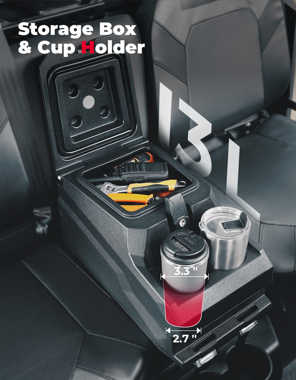 UTV Bench Seat Center Console Box for Polaris Ranger 1000/Crew 2020-2024 - Kemimoto