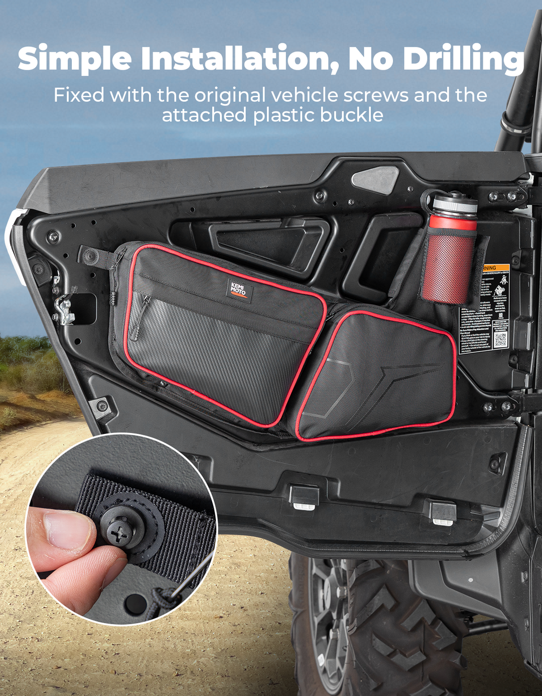 UTV Front Side Door Bags for Polaris RZR, Red - Kemimoto