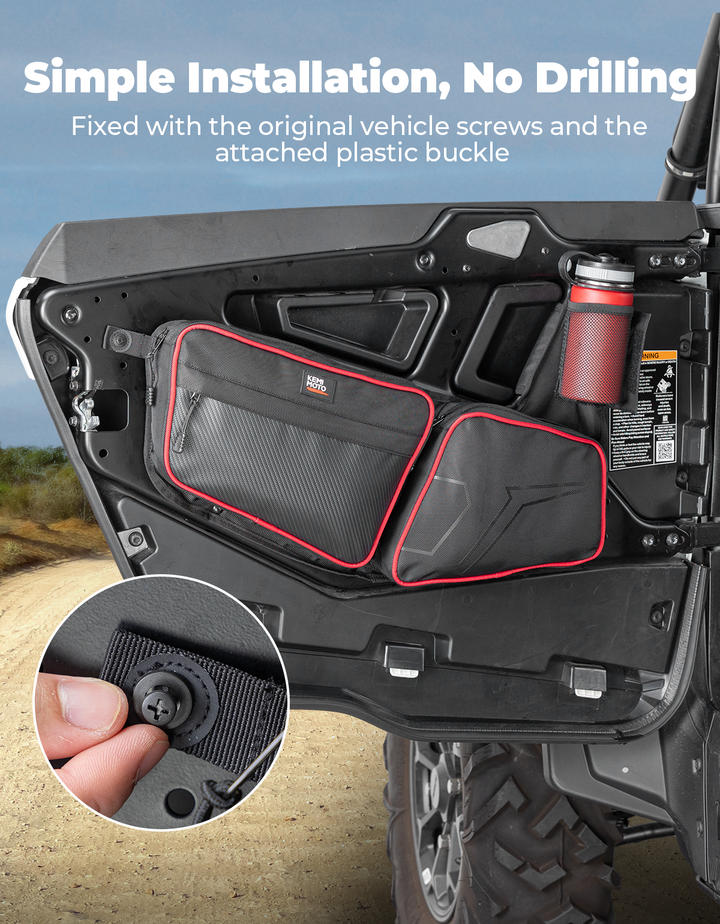 UTV Front Side Door Bags for Polaris RZR, Red - Kemimoto