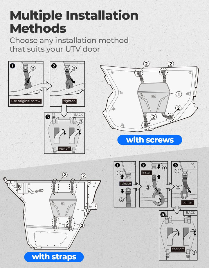 Universal Door Storage Bags for Polaris RZR, Ranger, Can-Am, CFMOTO - Kemimoto