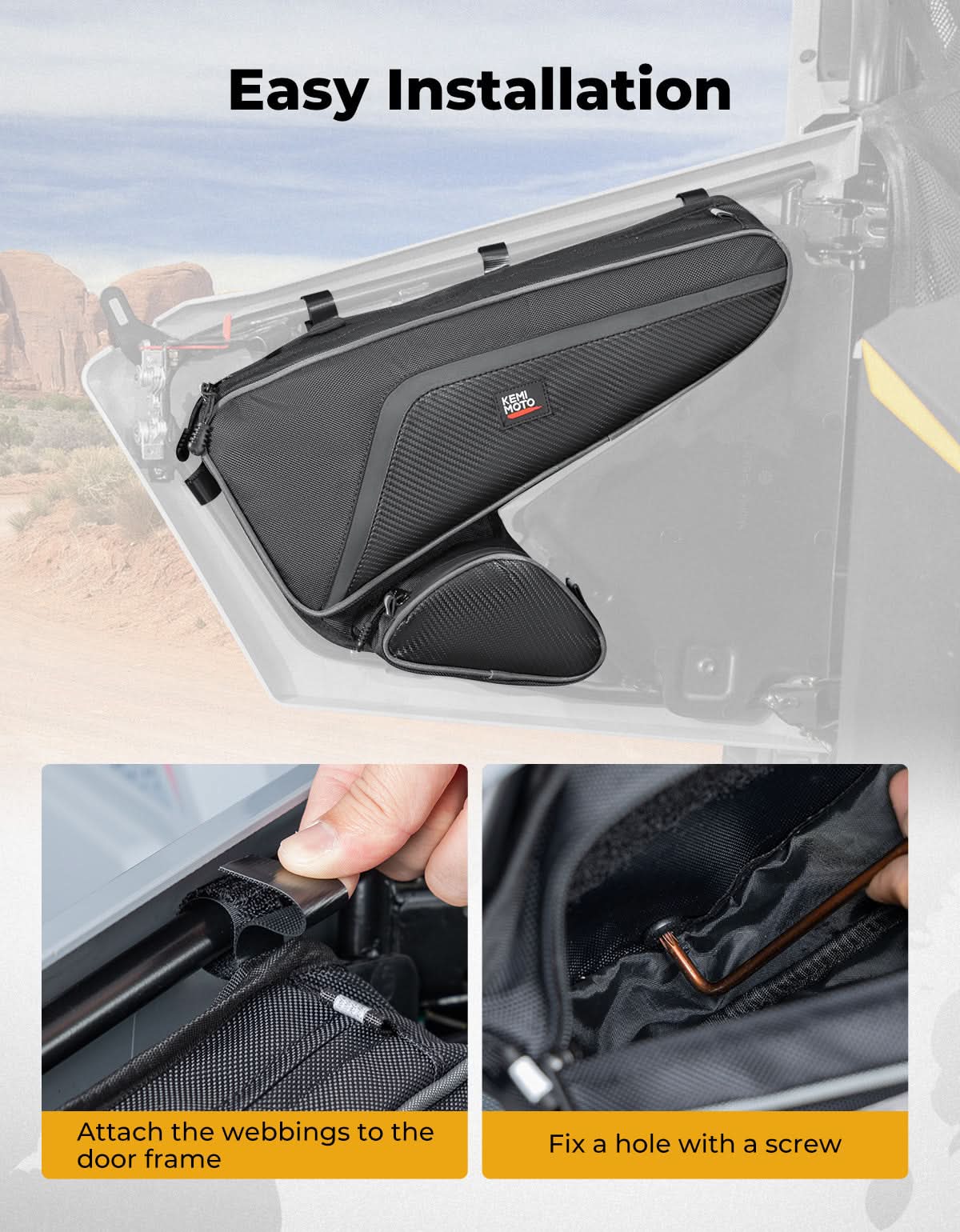 Door Bags 1680D Storage Bag with Knee Pads for Polaris RZR 200 EFI 2022-2025 - Kemimoto