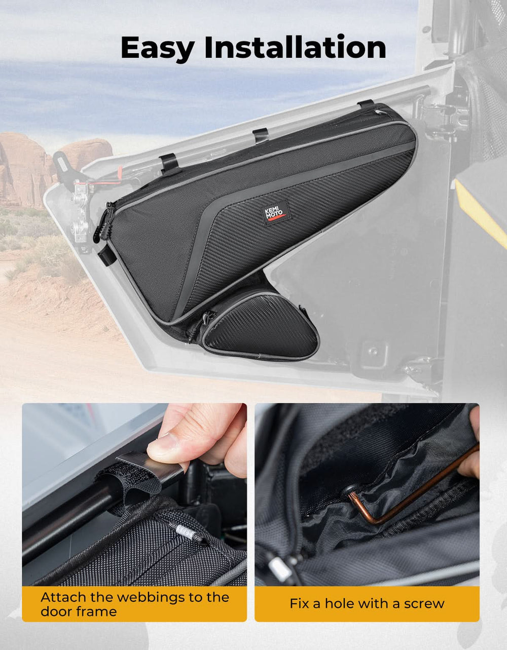 Door Bags 1680D Storage Bag with Knee Pads for Polaris RZR 200 EFI 2022-2025 - Kemimoto