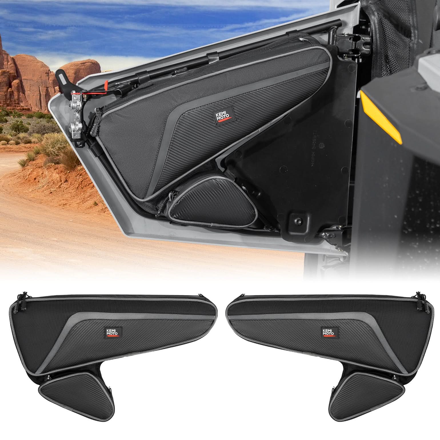 Door Bags 1680D Storage Bag with Knee Pads for Polaris RZR 200 EFI 2022-2025 - Kemimoto
