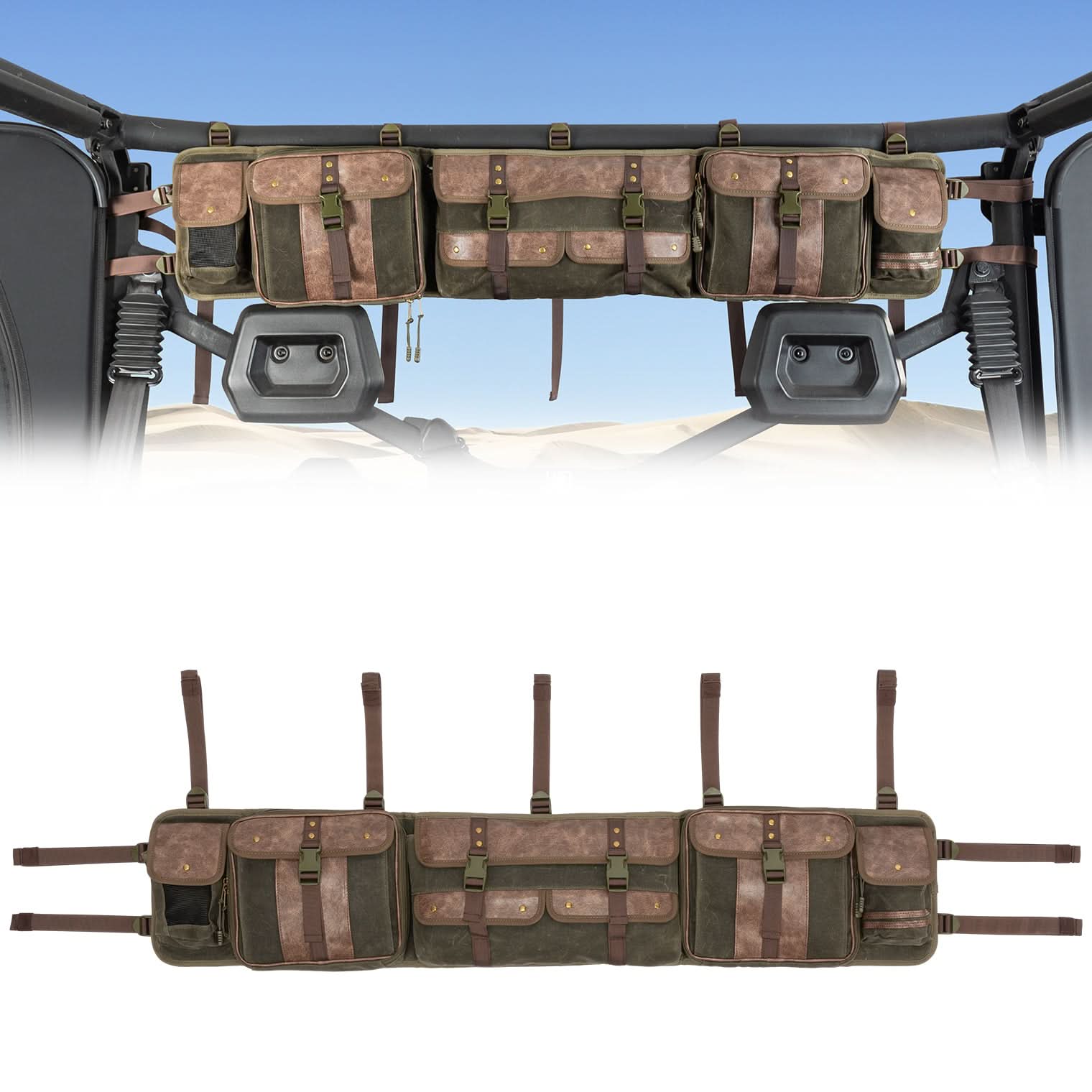 UTV Roll Cage Organizer Bag Leather for Ranger RZR Pioneer Talon Defender - Kemimoto