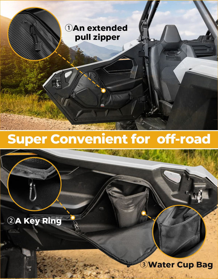 6 Q Front Door Bags with Knee Pads for 2025 Polaris RZR