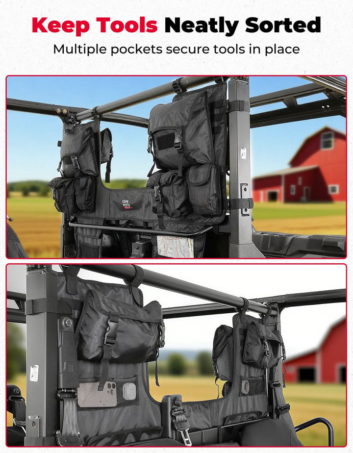 UTV Tool Bag Rack Heavy Duty Canvas Seat Back Rack for Polaris Ranger | Can Am | CFMOTO - Kemimoto
