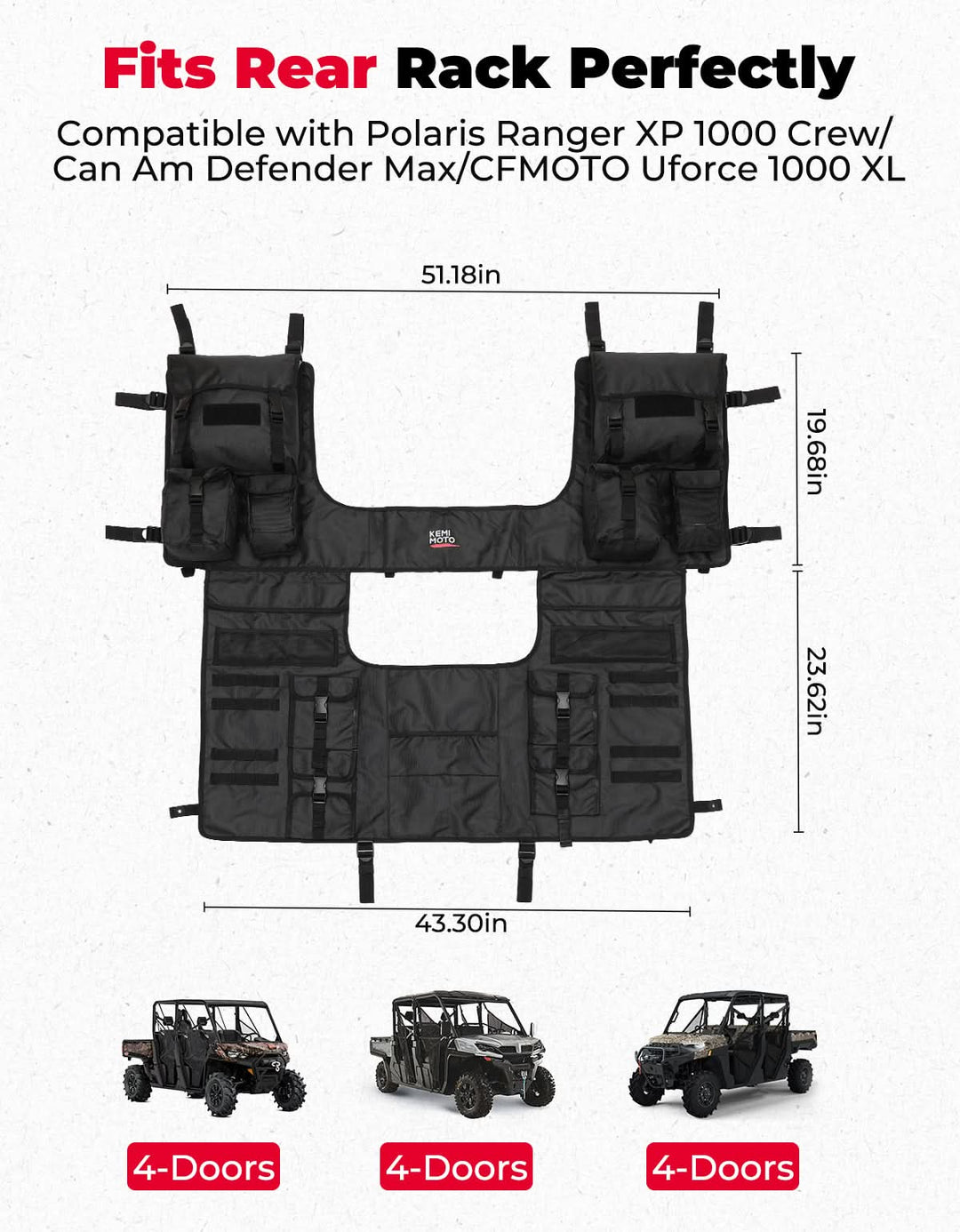UTV Tool Bag Rack Heavy Duty Canvas Seat Back Rack for Polaris Ranger | Can Am | CFMOTO - Kemimoto
