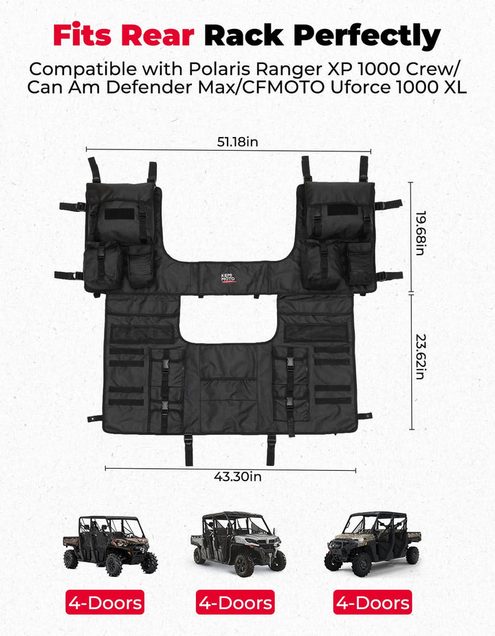 UTV Tool Bag Rack Heavy Duty Canvas Seat Back Rack for Polaris Ranger | Can Am | CFMOTO - Kemimoto