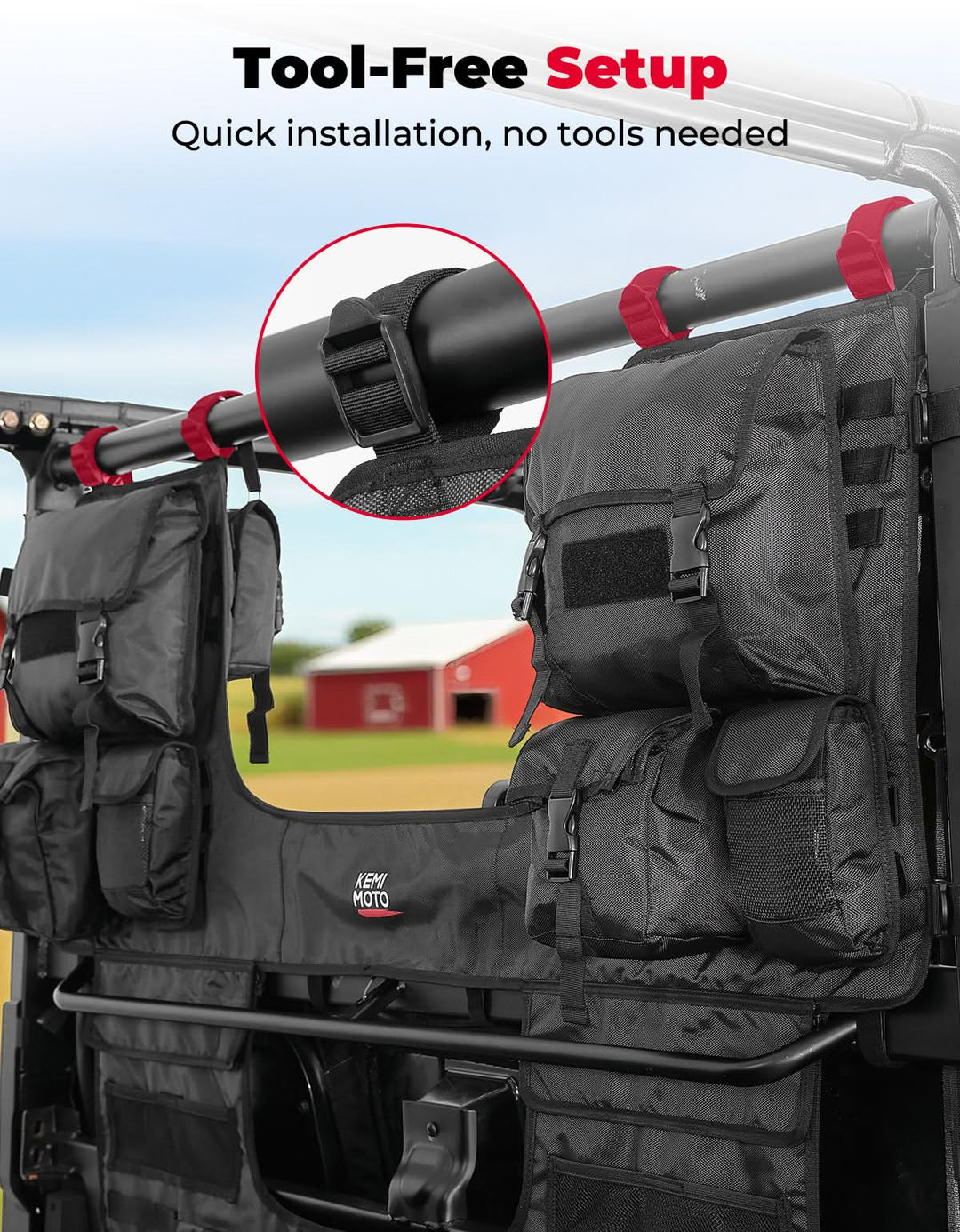 UTV Tool Bag Rack Heavy Duty Canvas Seat Back Rack for Polaris Ranger | Can Am | CFMOTO - Kemimoto