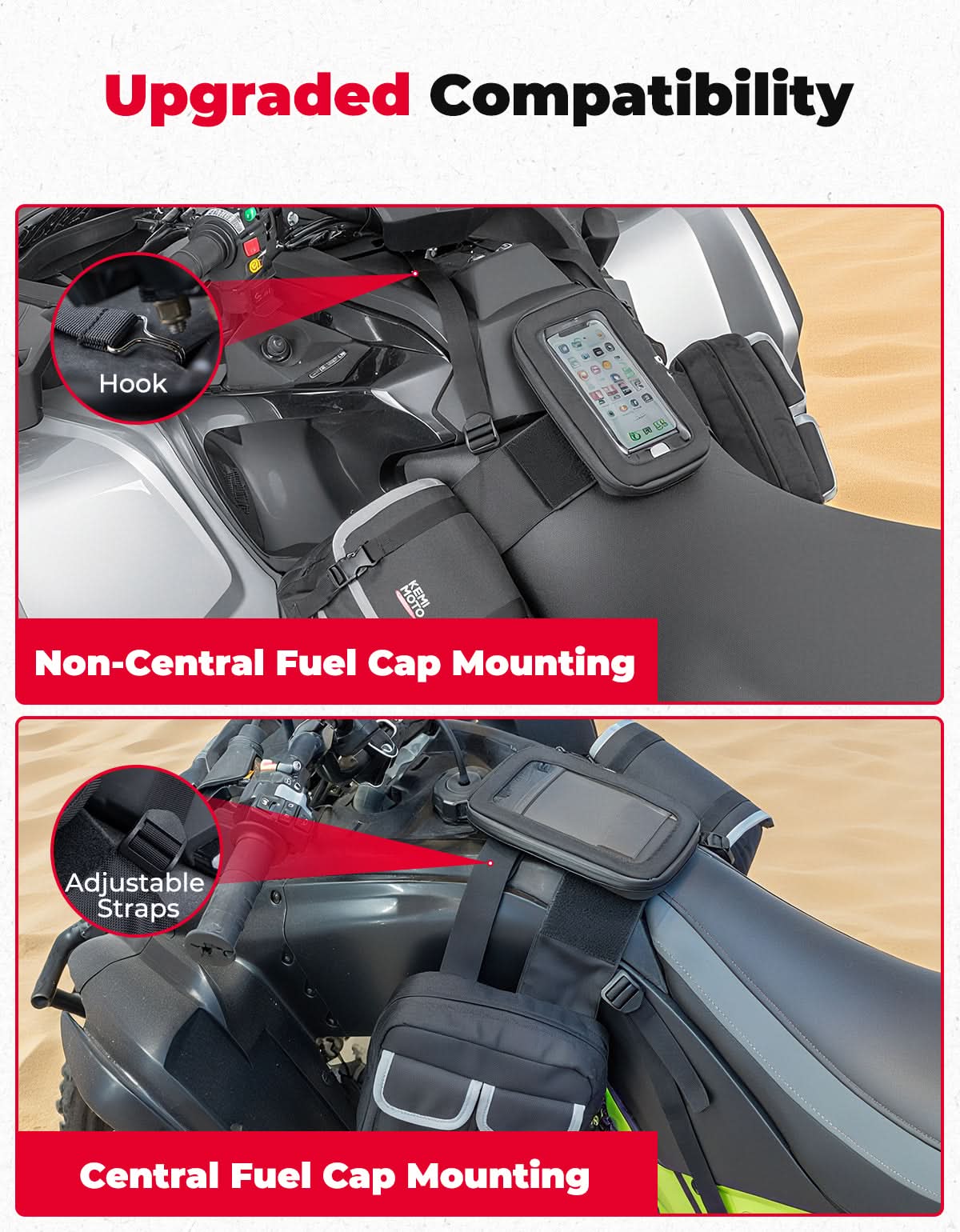 ATV Motorcycle Snowmobile Tank & Saddle Bag for Polaris Sportsman, Can-Am Outlander, CFMOTO CForce, Honda FourTrax/ Grizzly - Kemimoto
