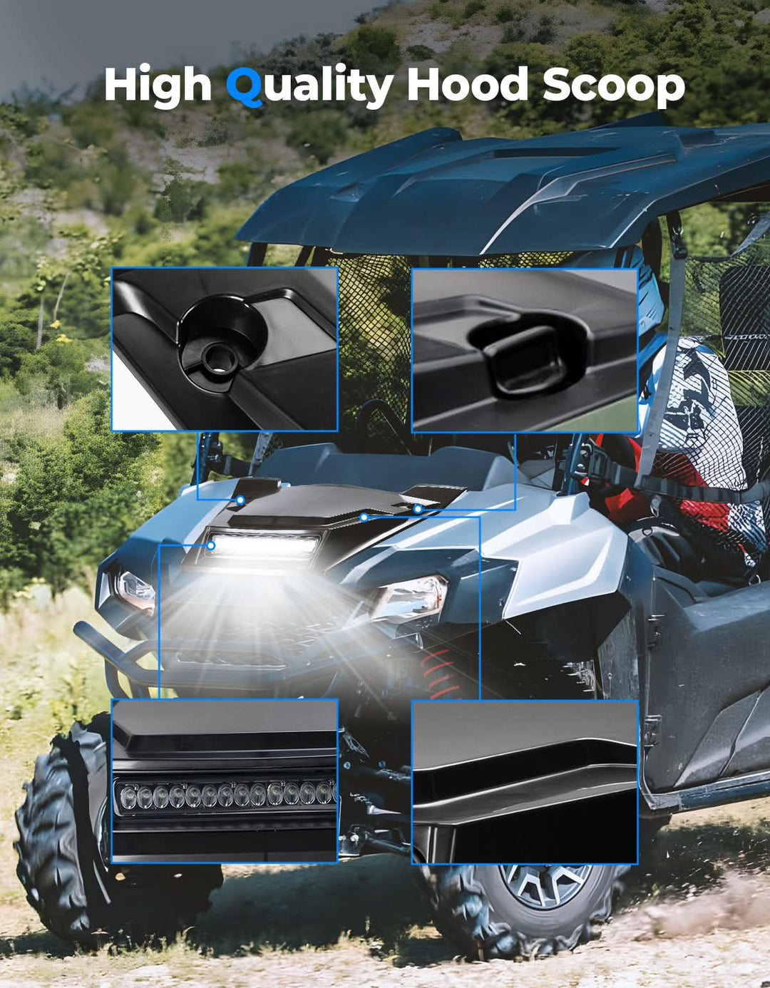 LED Turbo Hood Scoop for Pioneer 700 2P 4P 2014-2024 - Kemimoto