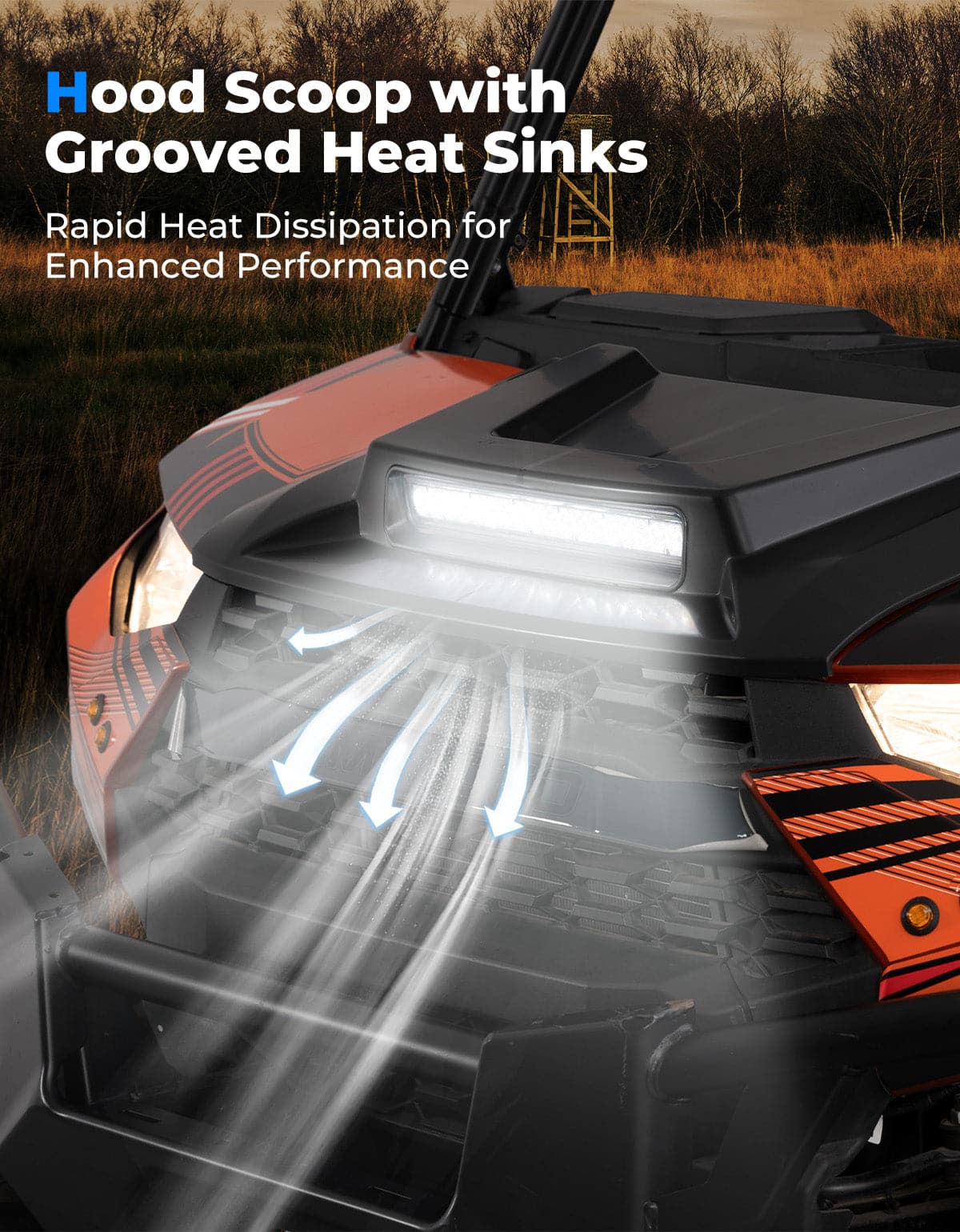 Hood Scoop For Polaris Ranger XP 1000 - Black ABS Air Intake With Mesh Grille