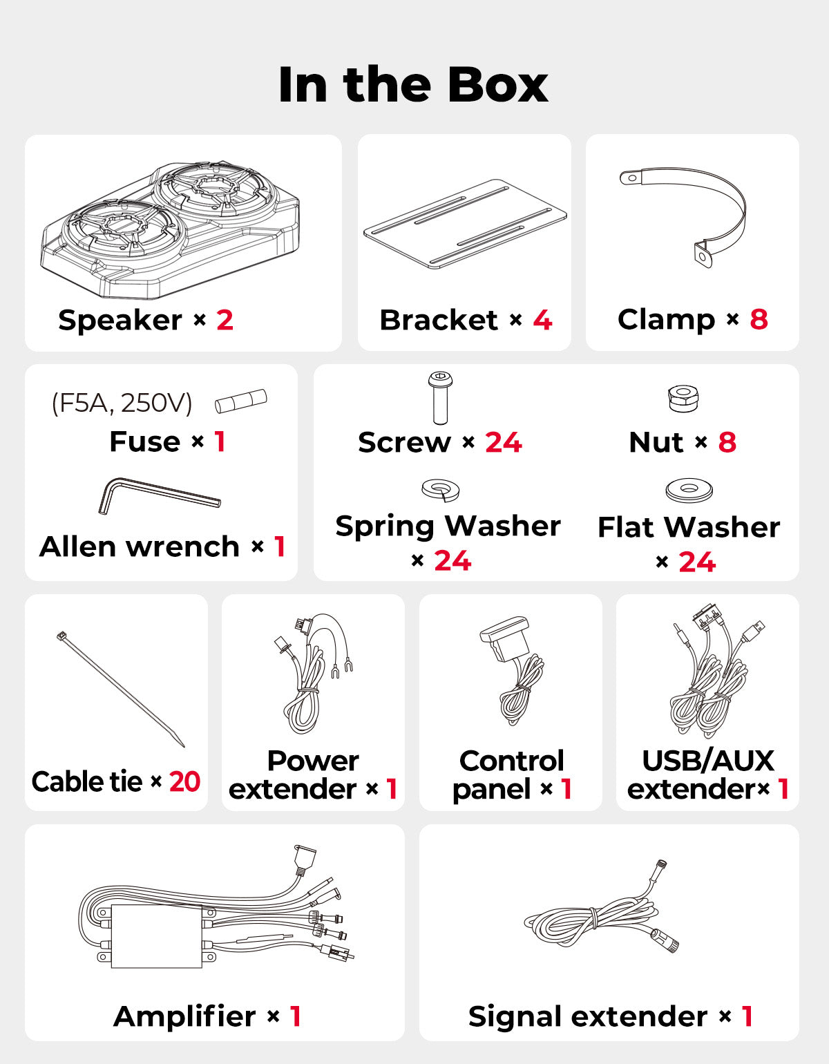6.5'' UTV Bluetooth Sound System Speaker for Can Am Maverick X3/ RZR w/ 1.625''-1.9'' Roll Bar - Kemimoto