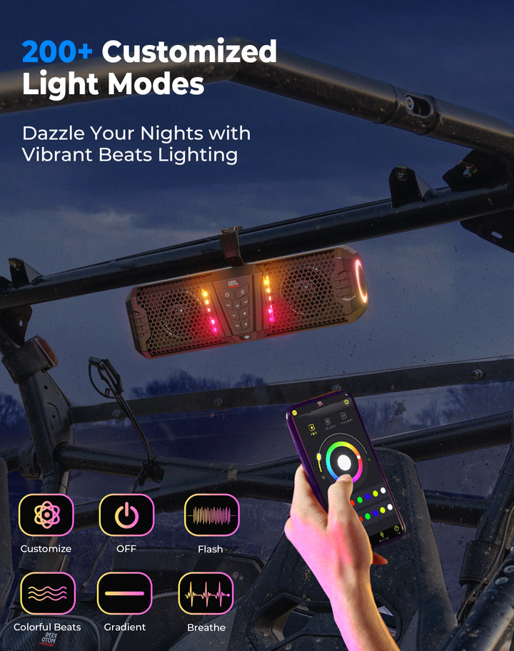 KEMIMOTO Midnight 40 16'' RGB Bluetooth Sound Bar for UTV Golf Cart Marine Boat - Kemimoto