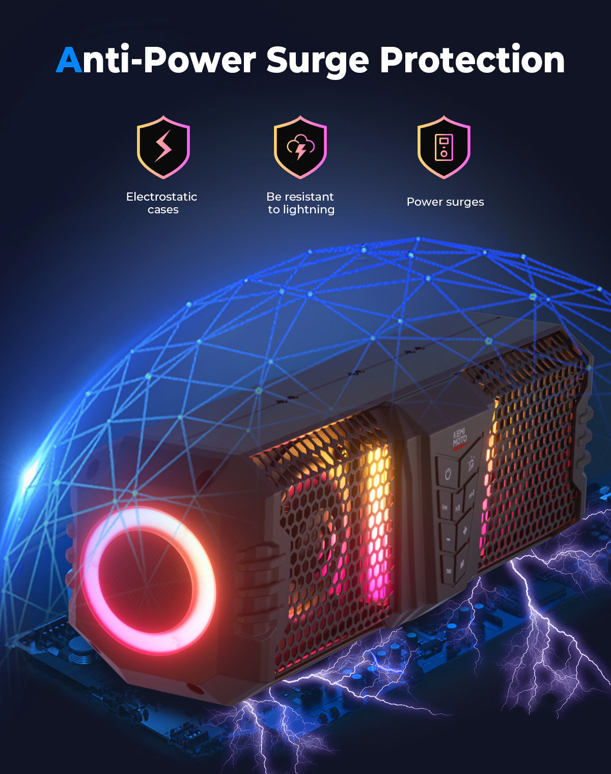 KEMIMOTO Midnight 40 16'' RGB Bluetooth Sound Bar for UTV Golf Cart Marine Boat - Kemimoto