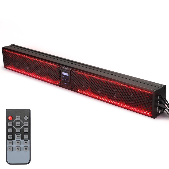 10 Speaker Aluminum RGB Sound Bar for UTV Golf Cart Marine with 1.25 in-2 in Roll Bar - Kemimoto