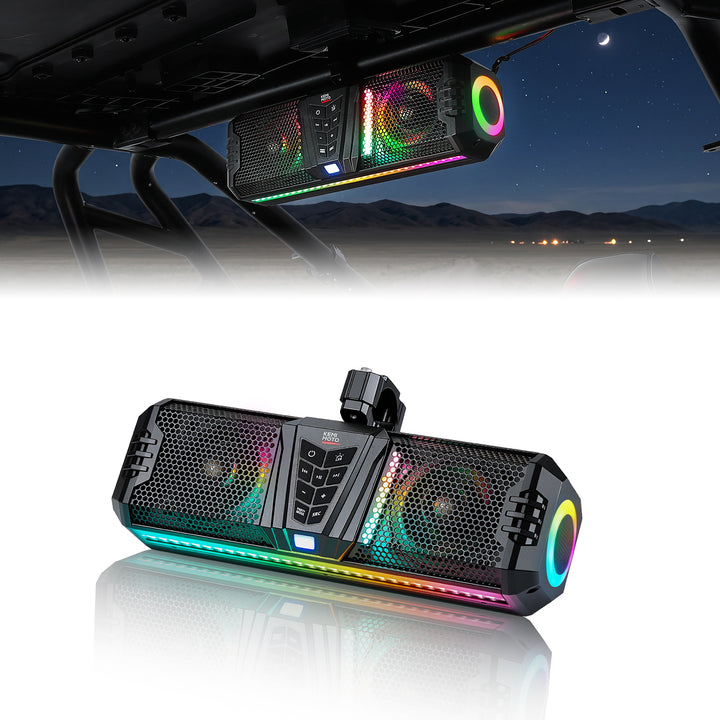 Midnight 40 Gen1.5 Metal 16" Bluetooth Sound Bar –2026 Compact RGB UTV Speaker for Golf Cart, ATV, Polaris RZR