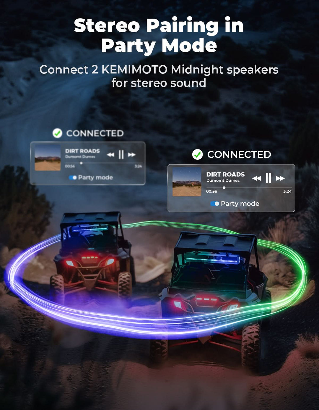 Midnight 60 UTV Soundbar 26" – Bluetooth & RGB Lights, Waterproof 2025 for Golf Cart/ATV/Polaris - Kemimoto