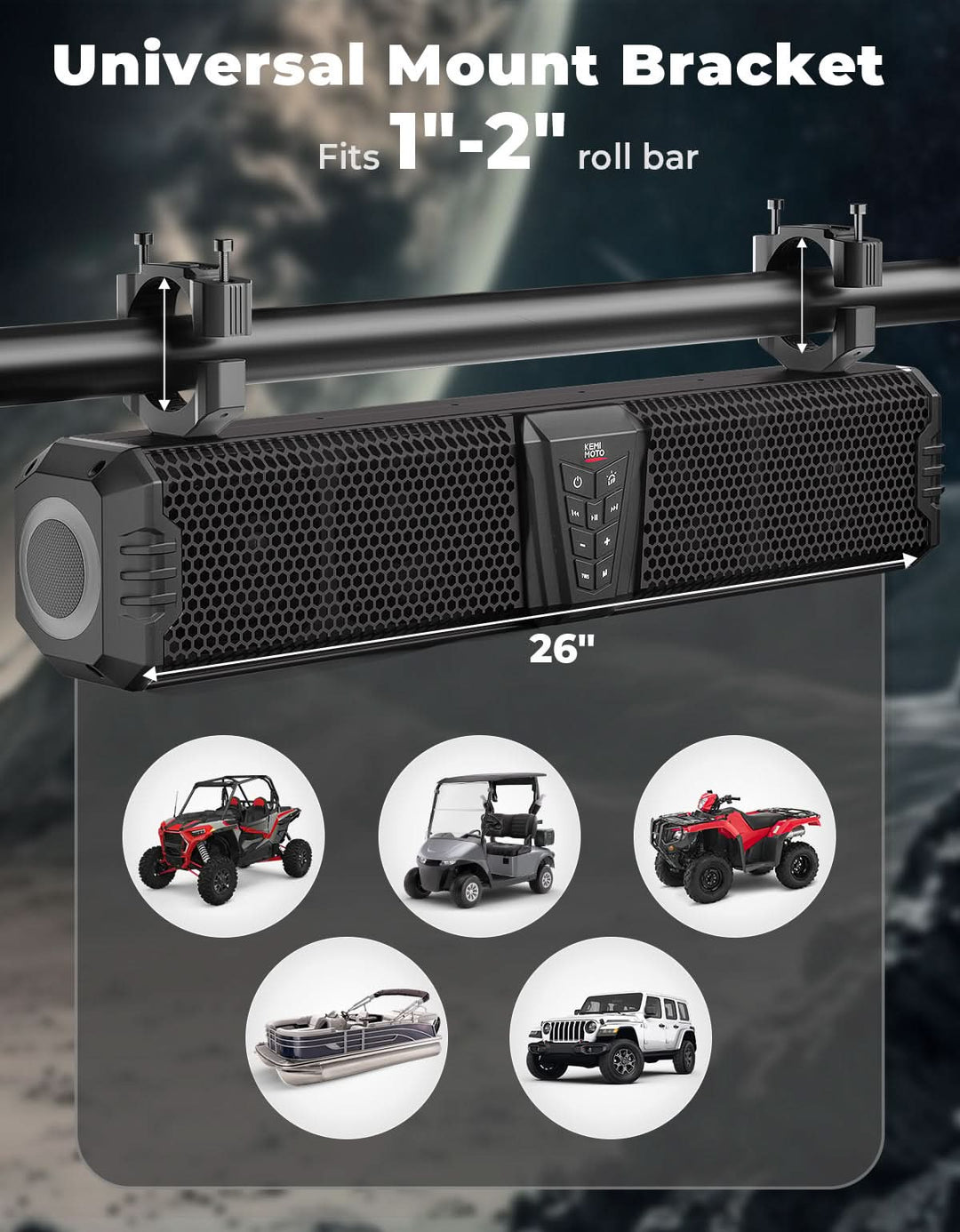 Midnight 60 UTV Soundbar 26" – Bluetooth & RGB Lights, Waterproof 2025 for Golf Cart/ATV/Polaris - Kemimoto