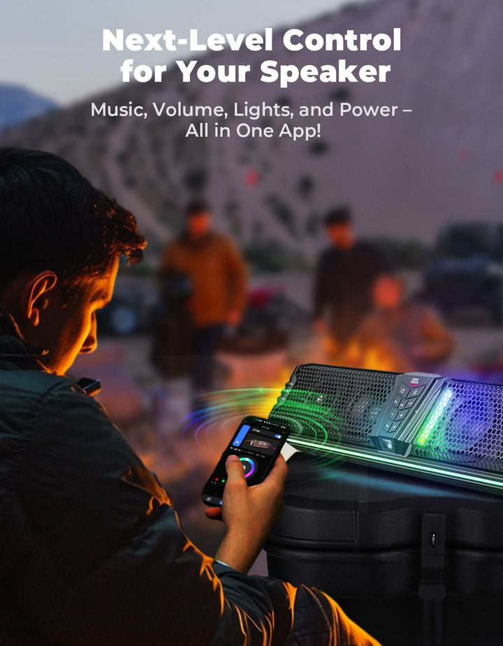 Midnight 60 UTV Soundbar 26" – Bluetooth & RGB Lights, Waterproof 2025 for Golf Cart/ATV/Polaris - Kemimoto