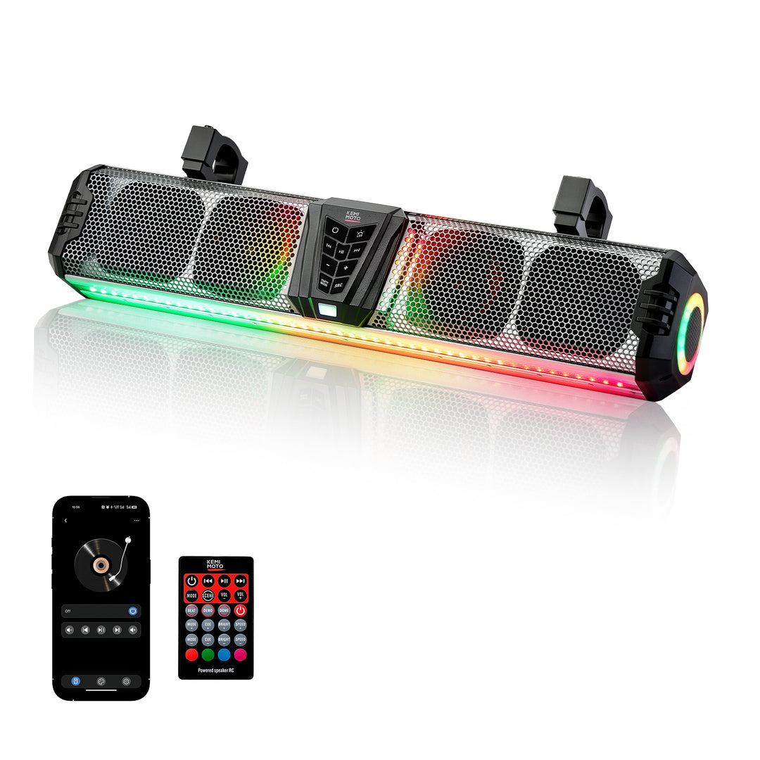 KEMIMOTO Midnight SL60 Gen1.5 Metal 26" RGB UTV Sound Bar for Can-am Golf Cart Marine 1"-2" Roll Bar