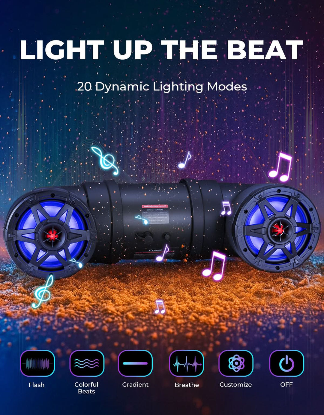 ATV Bluetooth Speaker 6.5" Sound Bar with RGB Lights for Polaris Can-Am - Kemimoto