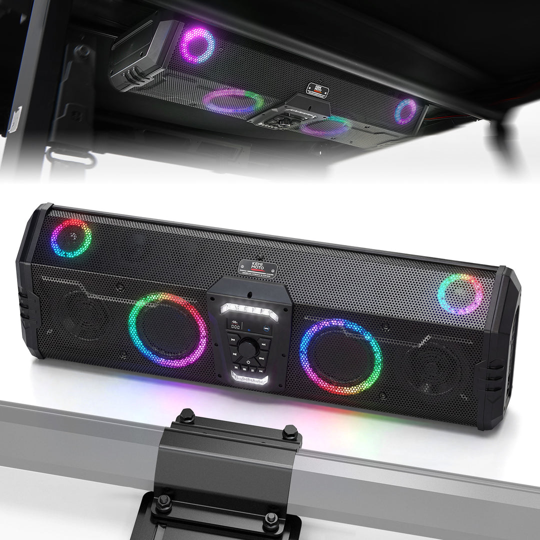 Midnight 90 Roof 34.25" Soundbar For Can-am Polaris UTV Bluetooth Speaker with Dual Subwoofers, IP66 Waterproof 10-Speaker System - Kemimoto