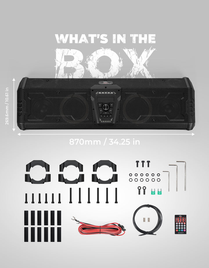 Midnight 90 Roof Soundbar For Can-am Polaris UTV Bluetooth 10 Speakers RGB Lights IP66 Waterproof Dustproof - Kemimoto