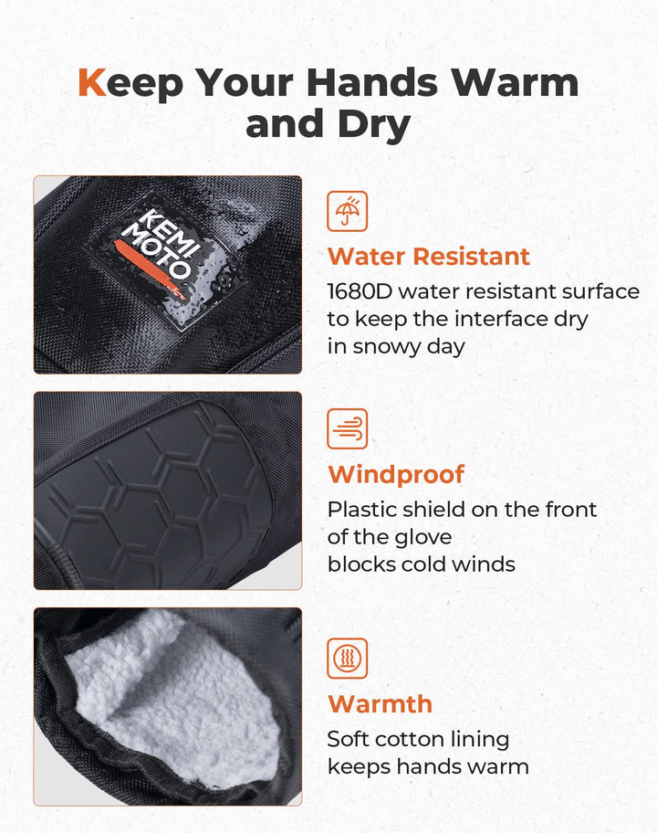 Upgraded ATV Waterproof Gloves for Motorcycle Sportsman Grizzly Scrambler FourTrax - Kemimoto