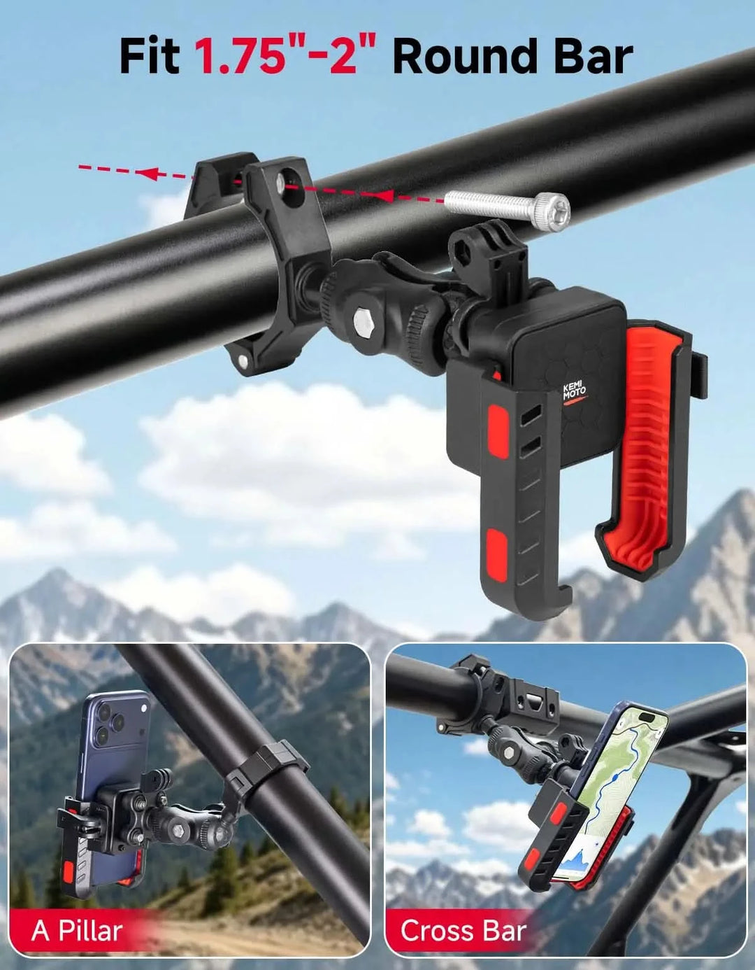 UTV Phone Mount Fit for 1.75"-2" Roll Cage,X3/RZR/Ranger