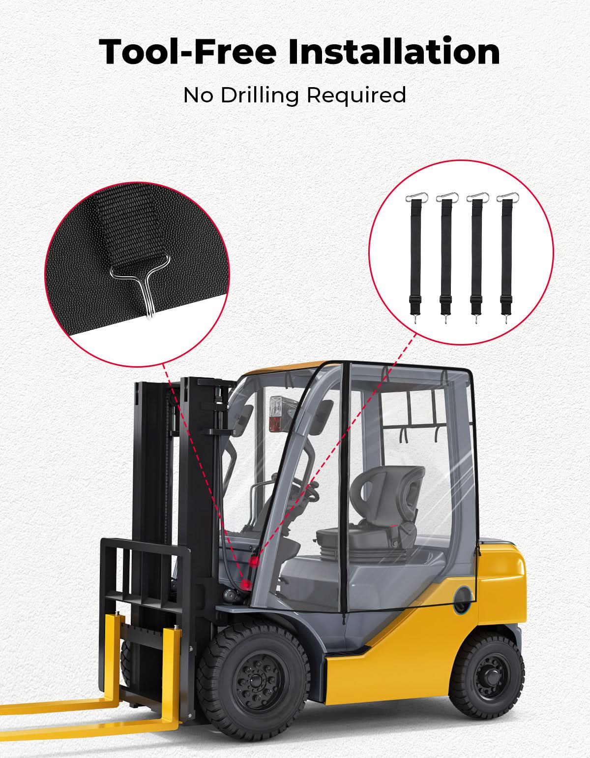Forklift Cover for Rain with Rear Window, Waterproof Cab Enclosure Clear Fork Truck - Kemimoto