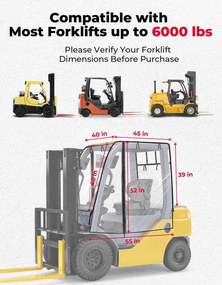Forklift Cover for Rain with Rear Window, Waterproof Cab Enclosure Clear Fork Truck - Kemimoto