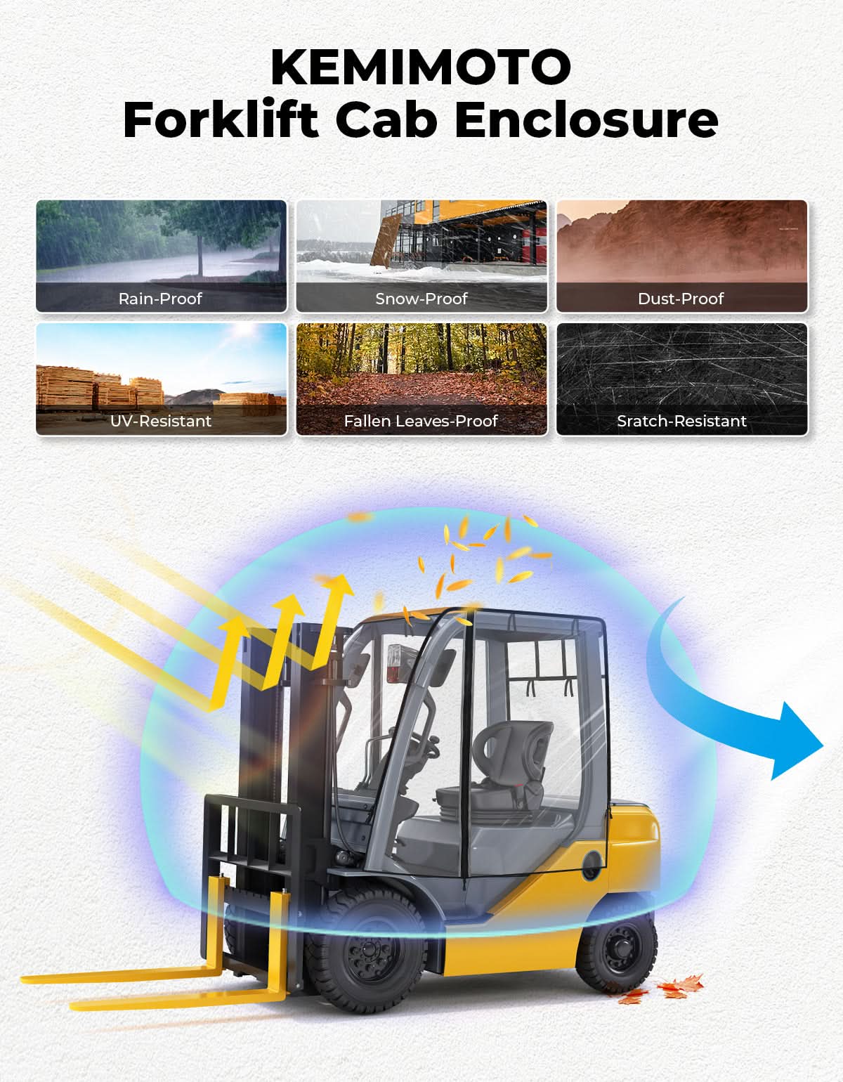 Forklift Cover for Rain with Rear Window, Waterproof Cab Enclosure Clear Fork Truck - Kemimoto