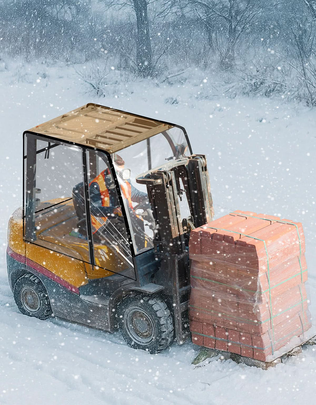 Forklift Cover for Rain with Rear Window, Waterproof Cab Enclosure Clear Fork Truck - Kemimoto