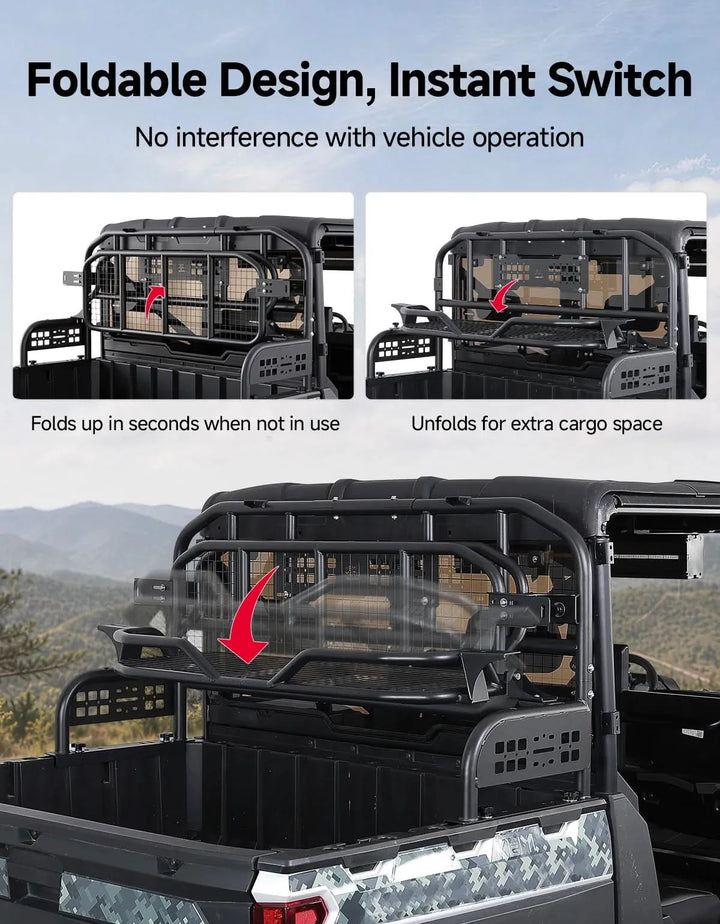 2-in-1 Folding UTV Rear Rack and Cargo Basket for Can-Am Defender, CFMOTO UFORCE and Polaris Ranger XP 1000