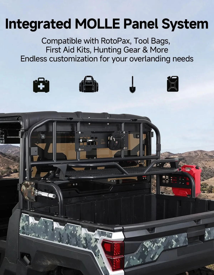2-in-1 Folding UTV Rear Rack and Cargo Basket for Can-Am Defender, CFMOTO UFORCE and Polaris Ranger XP 1000