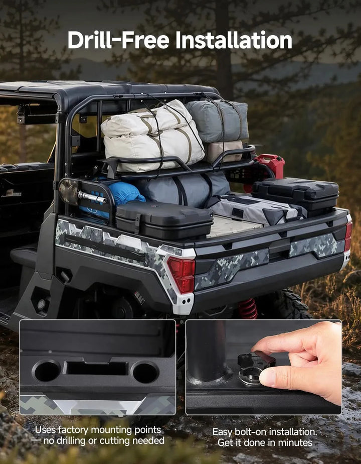 2-in-1 Folding UTV Rear Rack and Cargo Basket for Can-Am Defender, CFMOTO UFORCE and Polaris Ranger XP 1000
