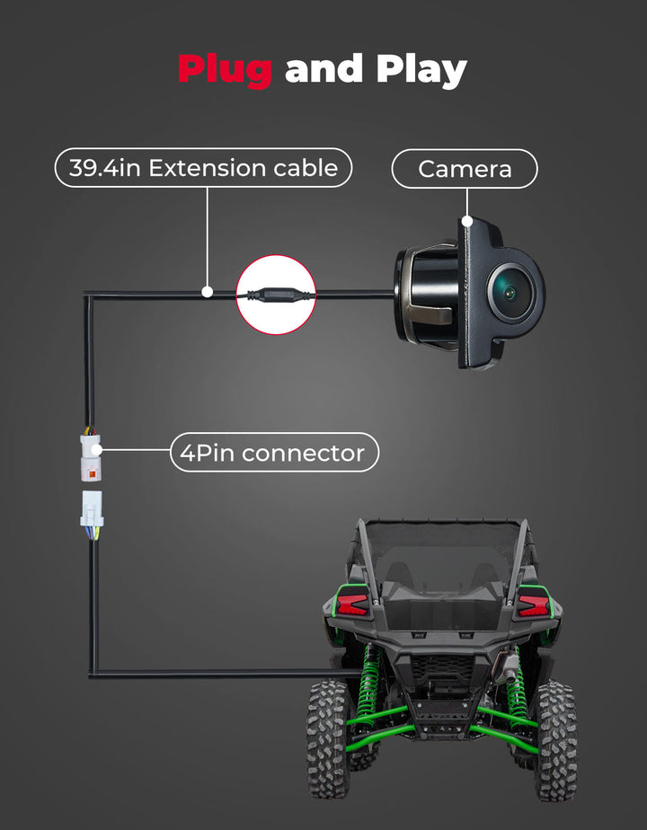 Plug and Play Wired Rear Camera for Kawasaki Teryx KRX 1000 - Kemimoto