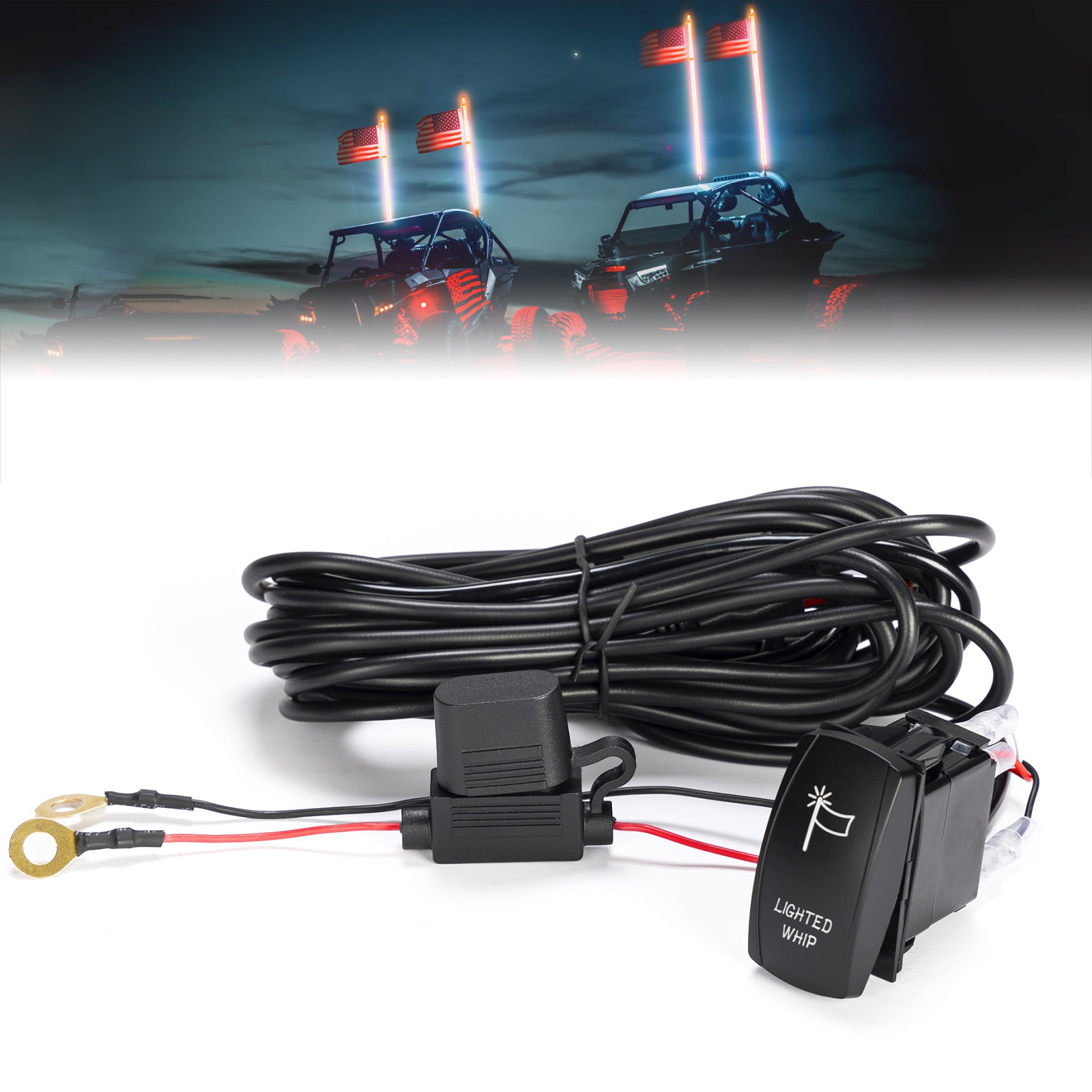 Whip Lights Rocker Switch with Wiring Harness Kit for 12V UTV ATV ...