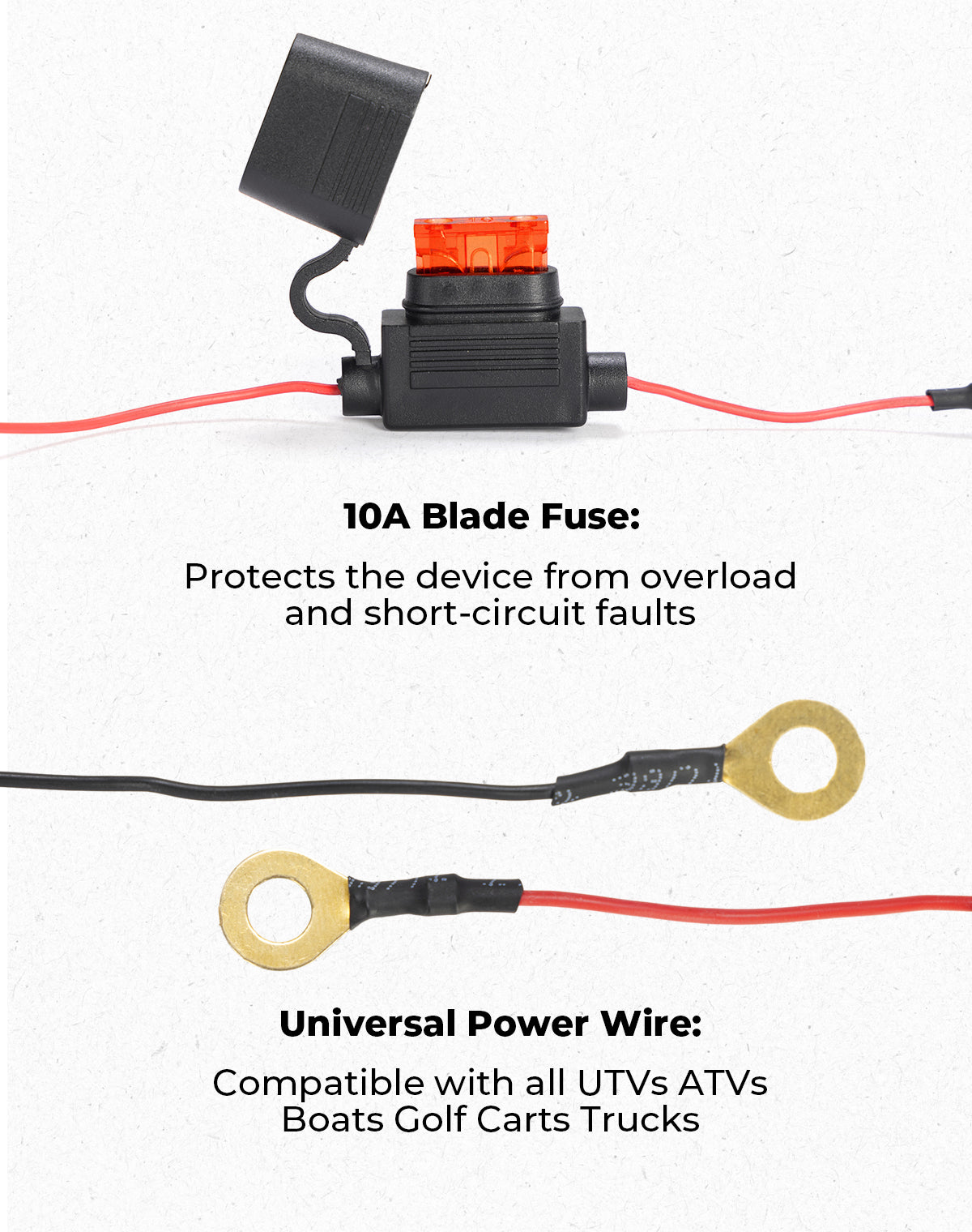 Whip Lights Rocker Switch with Wiring Harness Kit for 12V UTV ATV - Kemimoto
