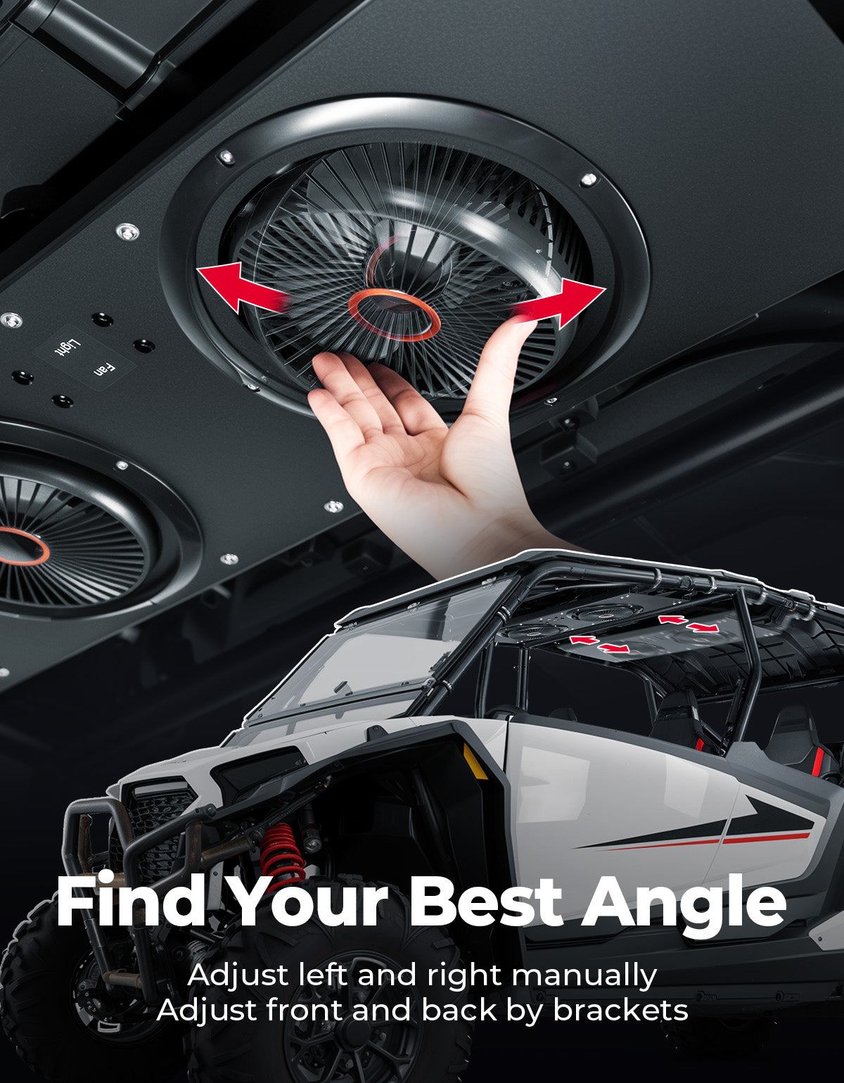 Overhead Fan for UTV with 57-41 inch Roof Width for Can-Am Polaris CFmoto - Kemimoto