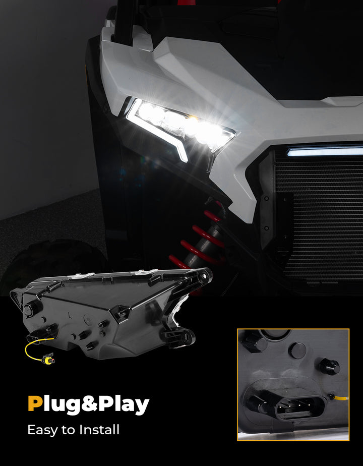 24W LED Headlight Waterproof Front Light for Polaris RZR XP 1000 / 4 1000 2024-2025 - Kemimoto