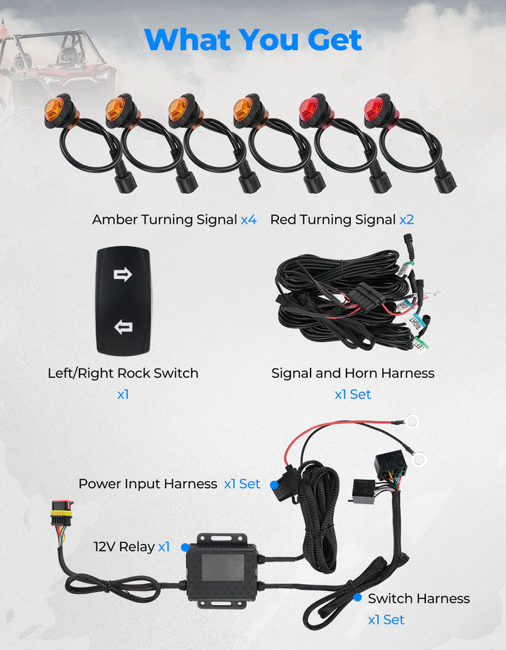 UTV Plug & Play Turn Signal Kit for Can-Am | Polaris | CFmoto | Honda - Kemimoto