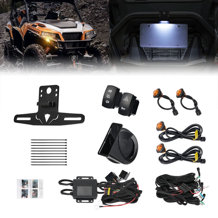 UTV Turn Signal Kit with 110D Horn and License Plate Holder with Light for Polaris, Can-Am, Teryx, CFMOTO - Kemimoto